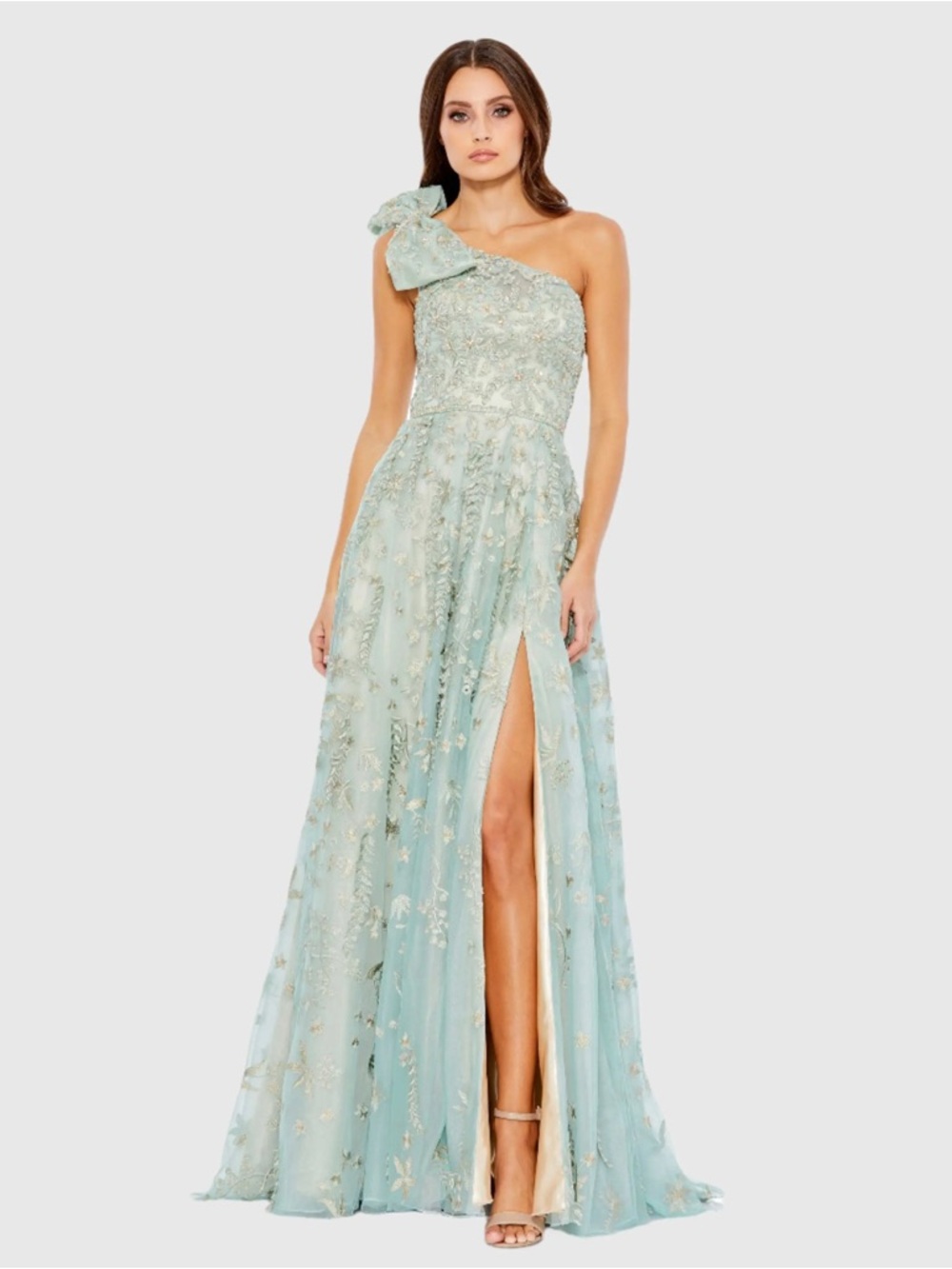 Mac Duggal 11177 Green Embellished Bow One Shoulder A Line Gown Size 10 NWT